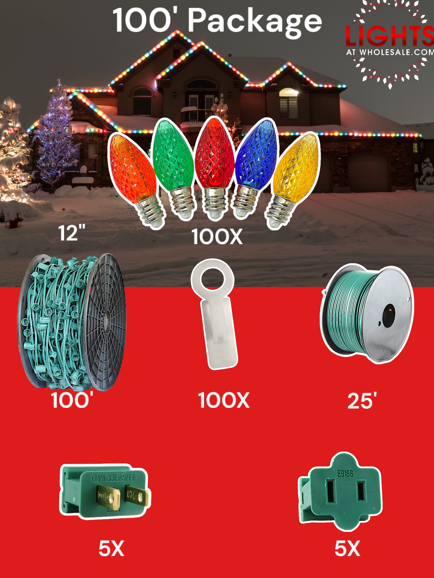 美品❗️ クリスマス ビレッジ ライトセット 17ピース ✨ C7 100' Christmas Light Installation Kit | Professional DIY