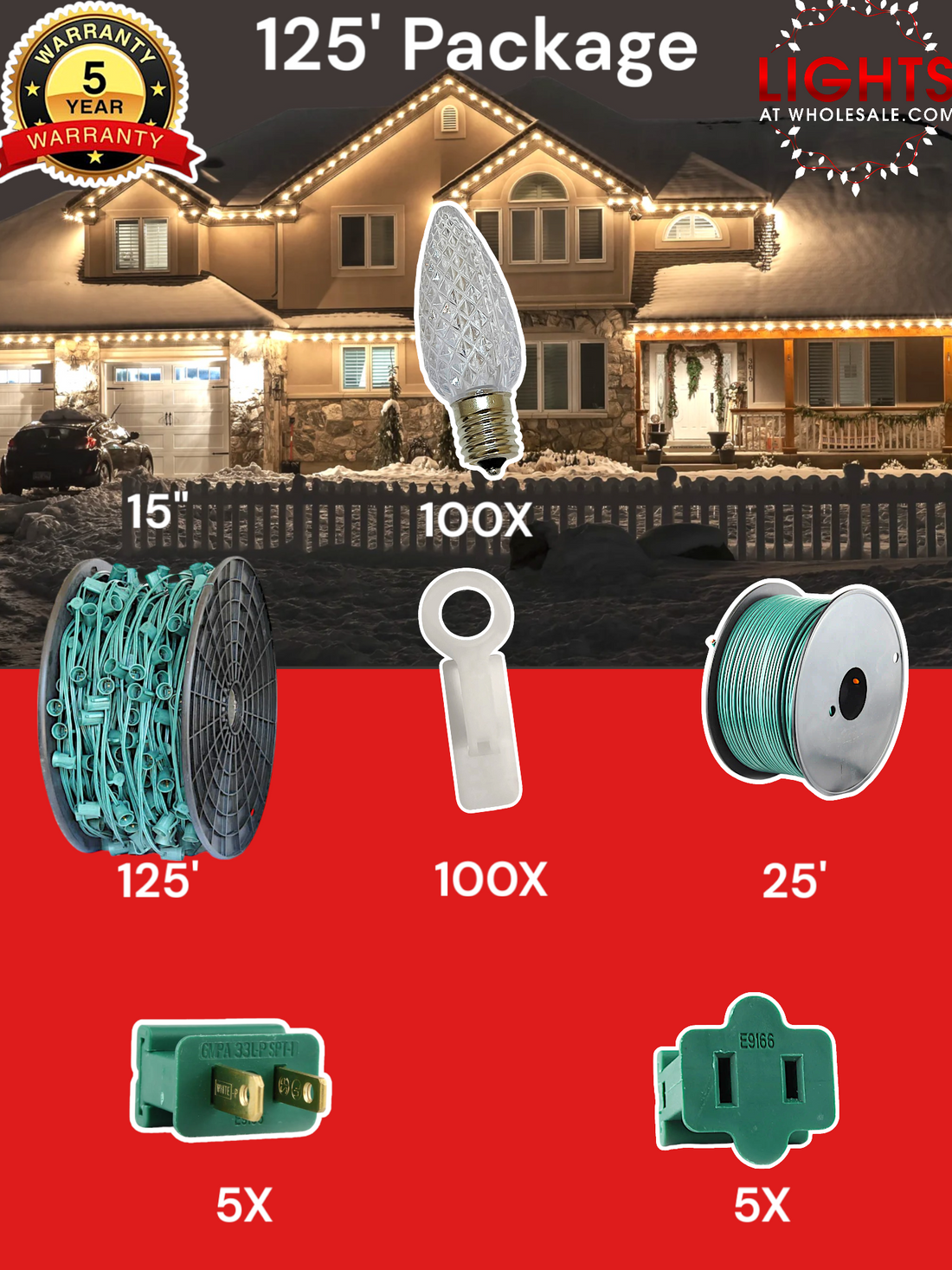 C9 LED 100' & 125' Christmas Light Pro Packages