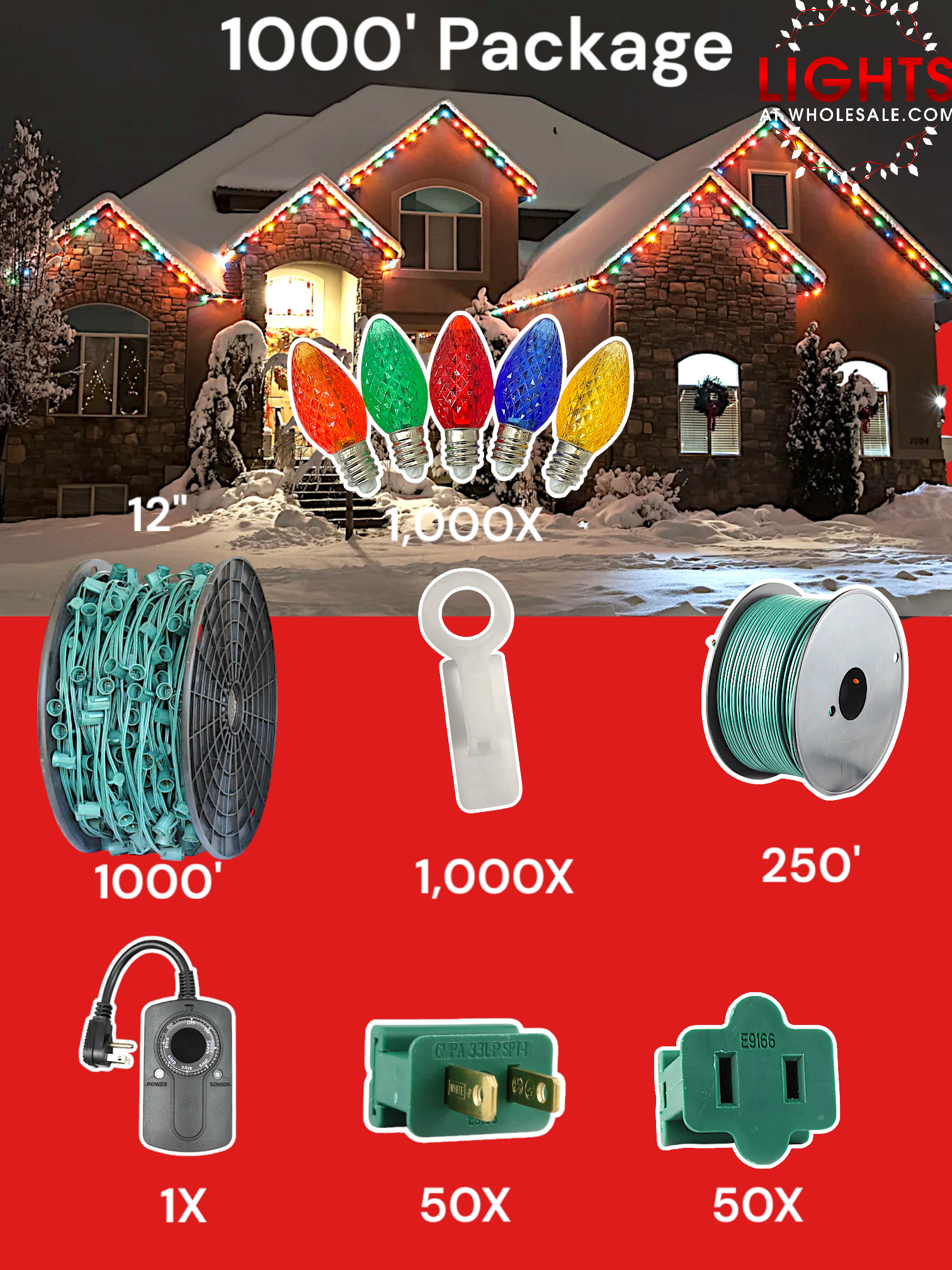 1000' C7 Christmas Light Installation Kit