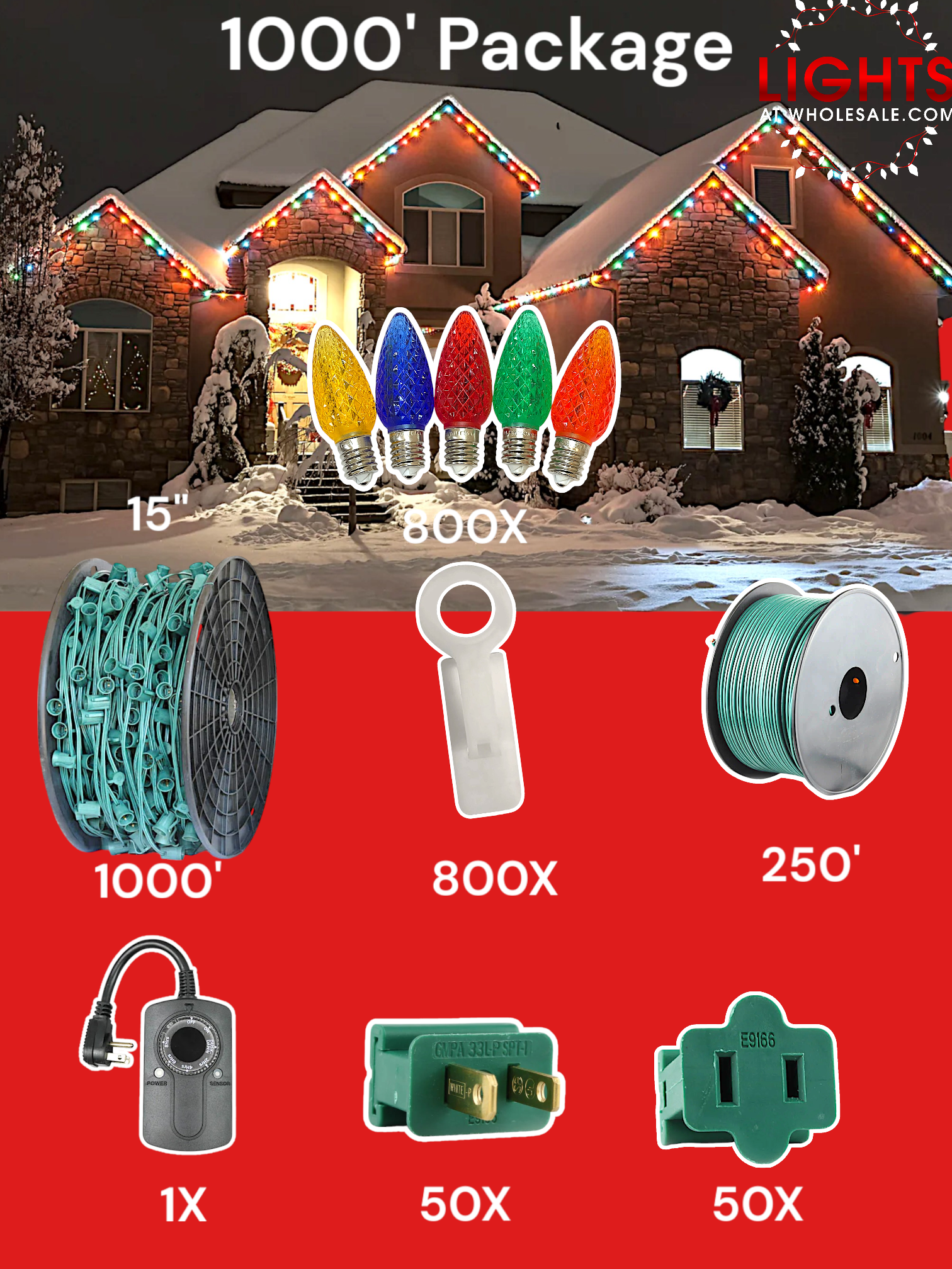 C9 1000' Wholesale Christmas Light Installation Kit