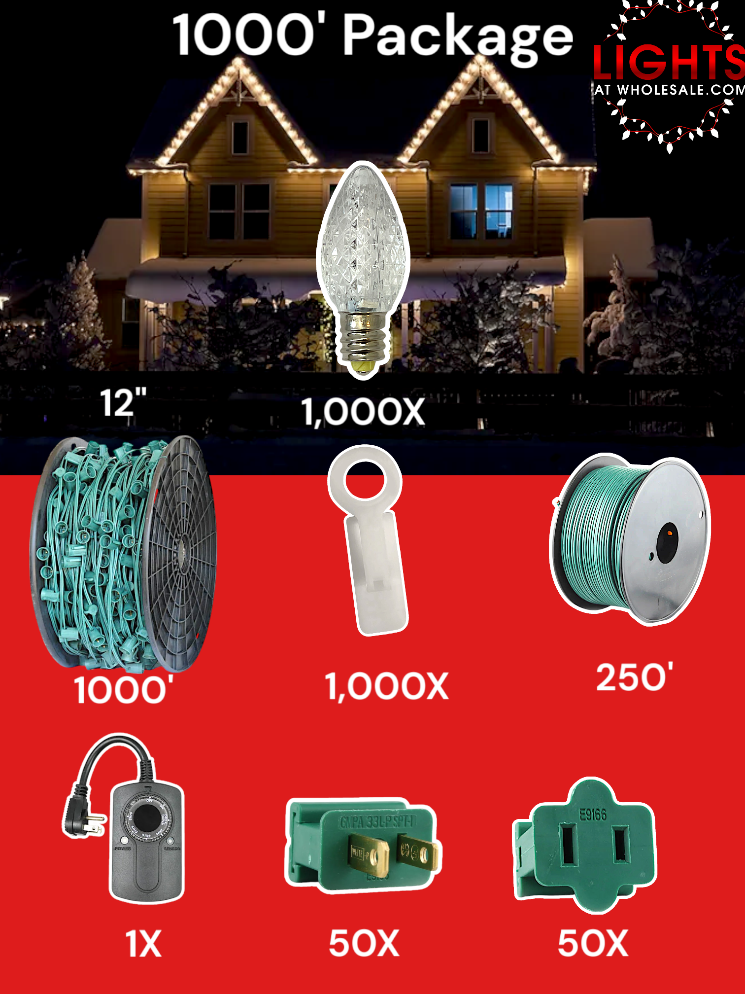 1000' C7 Christmas Light Installation Kit