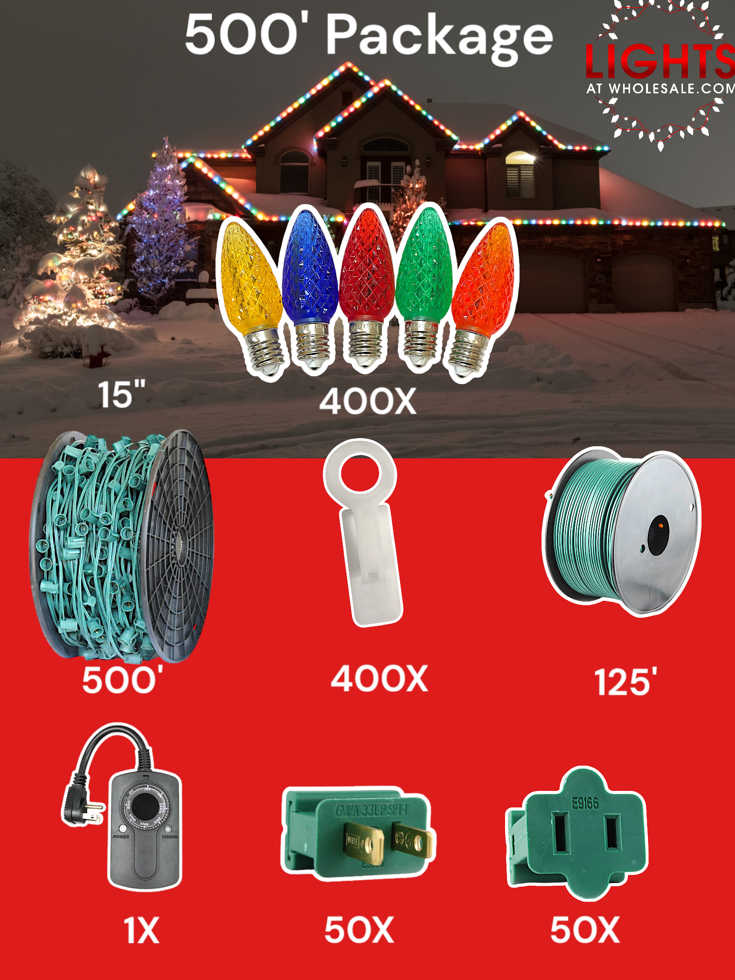 500' Christmas Light Starter Kit Wholesale C9 Package