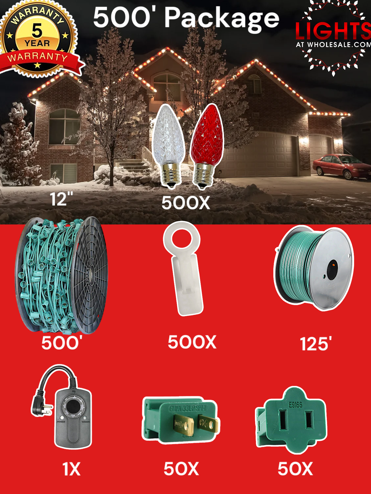 【セール中】ハウスライト✨クリスマス✨3Pセット 500' Christmas Light Starter Kit Wholesale C9 Package