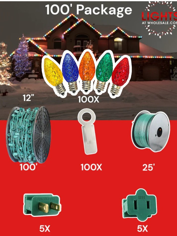 C7 LED 100' Pro Christmas Light Package - 12" Spacing