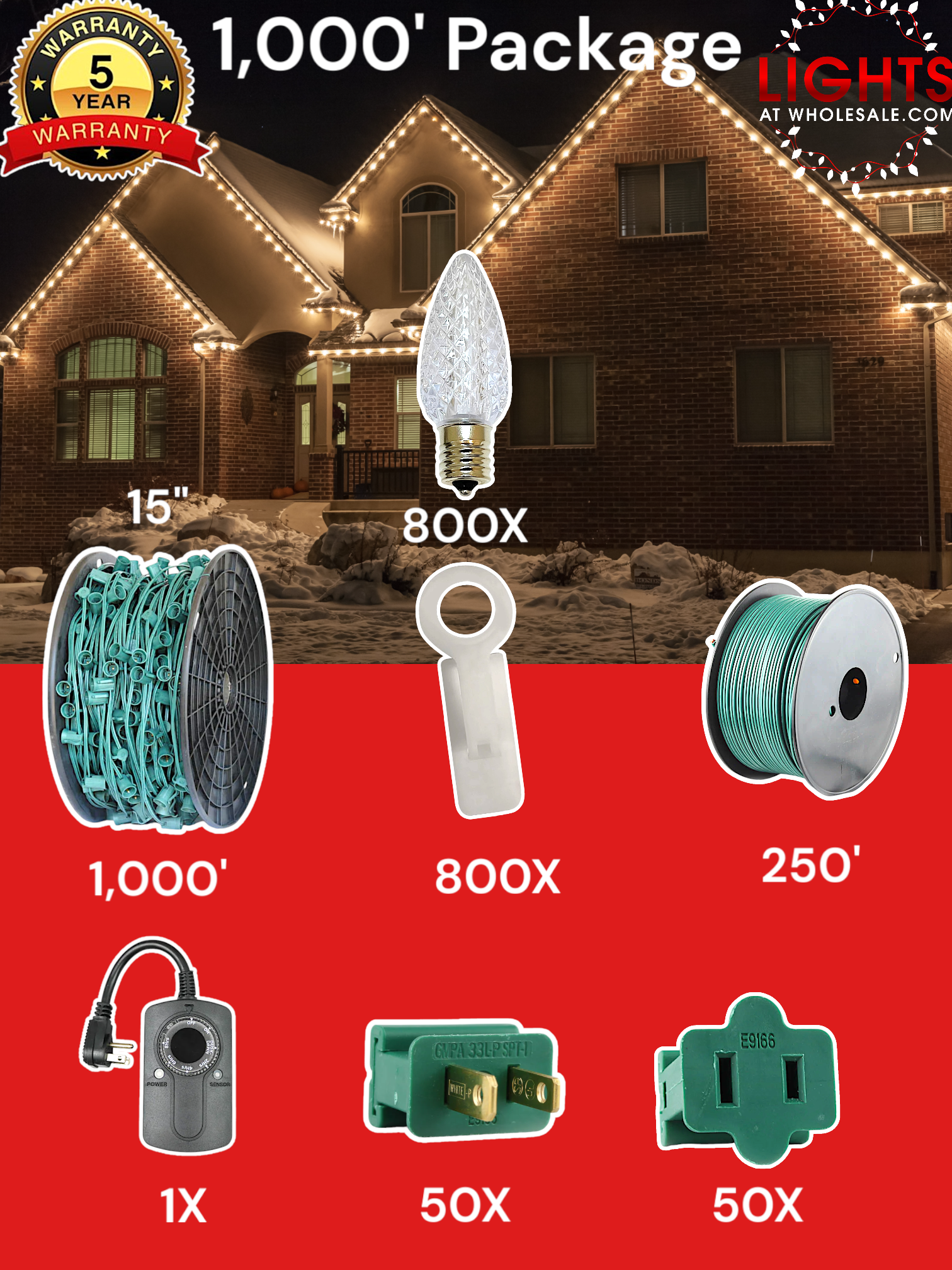 C9 1000' Wholesale Christmas Light Installation Kit