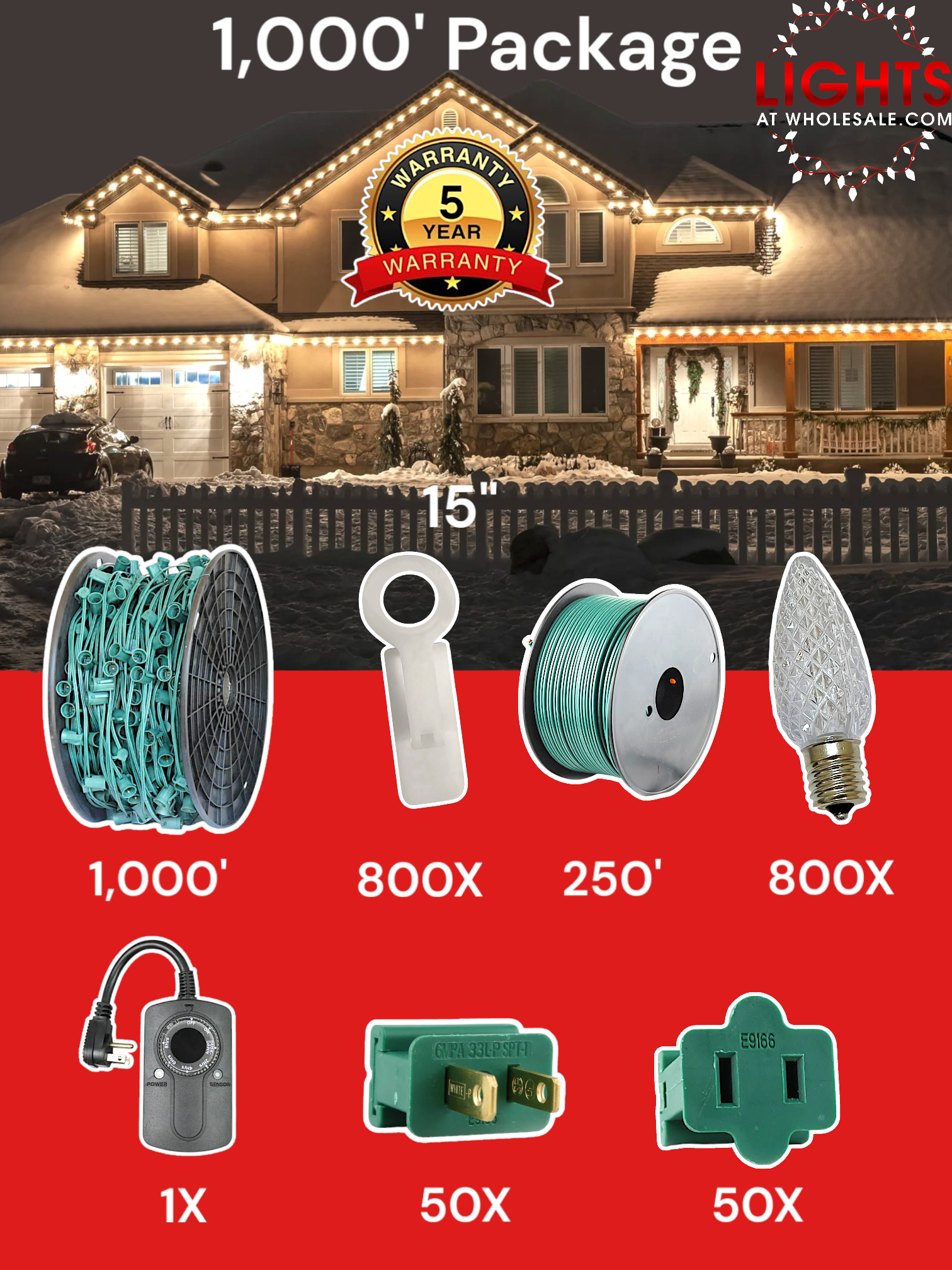 C9 1000' Wholesale Christmas Light Installation Kit