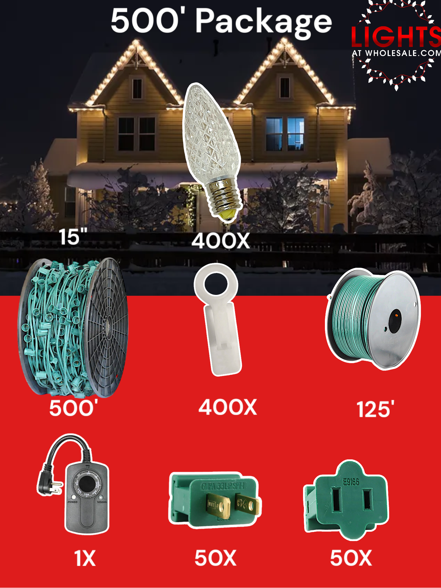 500' Christmas Light Starter Kit Wholesale C9 Package