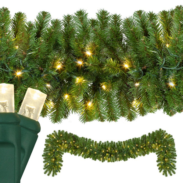 9' x 14" Sequoia Fir Garland With 100 LED Lights - Warm White