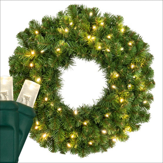 24" Sequoia Fir Wreath With 50 LED Lights - Warm White